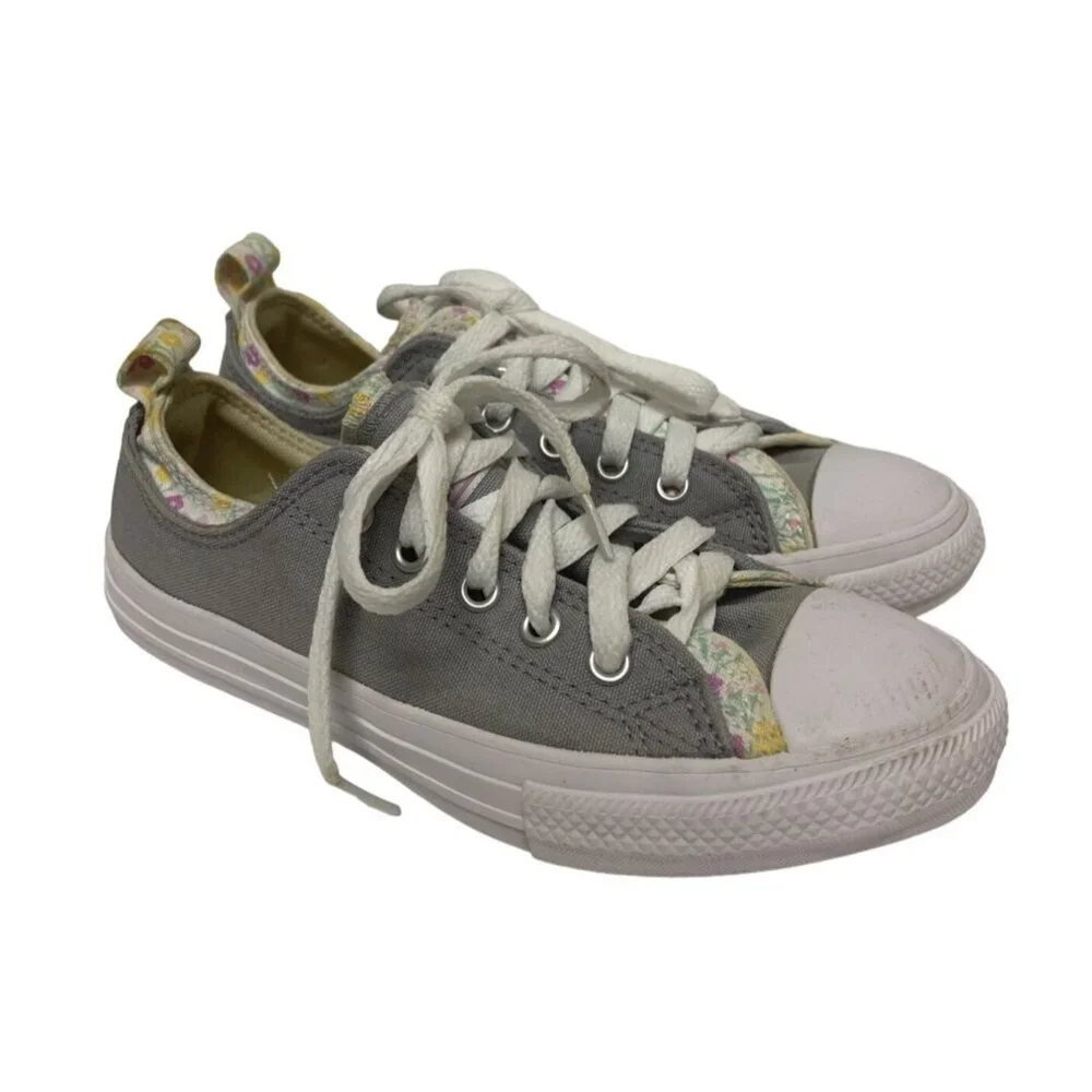 Converse Girl's Kids Sneakers Chuck Taylor Double Upper Grey Floral Size 2